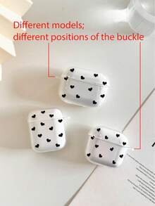 Black Heart Painted Earphone Case With Button, Transparent Protective Cover, Anti-Drop Soft Shell Compatible With Apple 1/2/3/4, Pro 2nd Gen, 3/4/5 Wireless Bluetooth Earphones, Suitable For Women - Multicolor - View 6