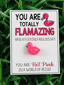 1pc Flamingo Charm With Inspirational Card, Rose Red Resin Mini Flamingo, Inspirational Gift Accessory, Comes With "You're On Fire!" Greeting Card - Sets - View 4
