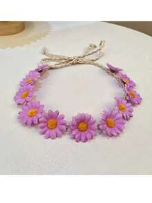 1 件向日葵雏菊花冠头带，波西米亚仿真花环雏菊发带，嬉皮新娘头饰，适合夏威夷派对、海滩照片、派对和节日装饰 - 彩色 - 查看 18