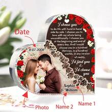 个性化亚克力心形纪念品 - 可定制照片和姓名桌面摆件，适合情侣，浪漫周年纪念礼物，纪念重要日期的爱情纪念品，优雅的新婚家居装饰 - C-情侶卡磚 - 查看 5