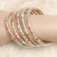 5pcs/Set Fashion Jelly Bangles Bracelet For Women Moon Stars Heart Round Charms Bracelet - Multicolor - View 4