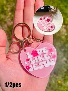 Jesus Like Heart Keychain Stainless Steel For Men Women Religious Christian Gift Backpack Wallet Car Key Phone Case Pendant Decoration Couples Mother Day Gift 6SZB - Pink - View 9