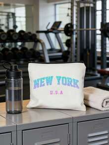 白色化妆品收纳袋 - “纽约”字母印花，耐用可重复使用购物袋，适合日常使用、洗漱用品收纳、储物，便携轻巧，可用于教堂郊游、旅行和工作、度假收纳，也适合海滩日光浴、野餐、露营、旅行、健身、泳池等场合，可重复使用，是日常商务旅行的理想之选，也是情人节礼物、节日礼物的绝佳选择，适合赠送给家人、朋友、同事和同学。 - 彩色 - 查看 9