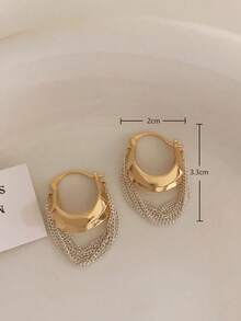 1 Pair Metal Tassel Hoop Earrings, Fashionable Casual Everyday Wear Earrings For Women - Gold - View 4
