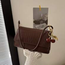 Women's Everyday Fashionable Crocodile Embossed Flap Shoulder Bag - Brown - View 2