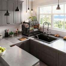 1 Set Black Dish Drying Rack, Large Stainless Steel Dish Rack With Drip Tray, Cup Holder And Cutlery Holder - 2-Tier Dish Rack For Countertop, Saves Dishwasher, Kitchen And Sink Solution, Apartment Essential, Kitchen Organizer With Cutlery Holder - Multicolor - View 3