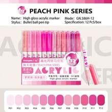 GuangNa 12/24 Colors High Gloss Acrylic Paint Marker Pen Set, Direct Liquid Ink, Soft Brush Tip Suitable For Fabric, Canvas, Stone, Glass, Wood, Paper, DIY Crafts, Art Supplies - Sets - View 20