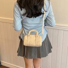 New Denim Portable Boston Bag Women's Texture Versatile Bowling Bag Socialite Shoulder Messenger Bag - 卡其色 - 查看 4