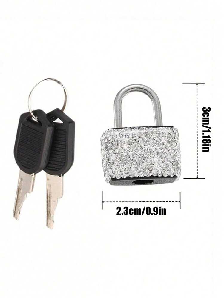 Mini Sparkling Crystal Key Padlock - Metal Small Lock With 2 Keys