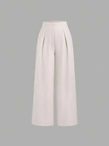 Women's Elegant Casual Loose Fit Solid Color Wide Leg Pants With Pleats And High Waist - Màu be - Xem 1