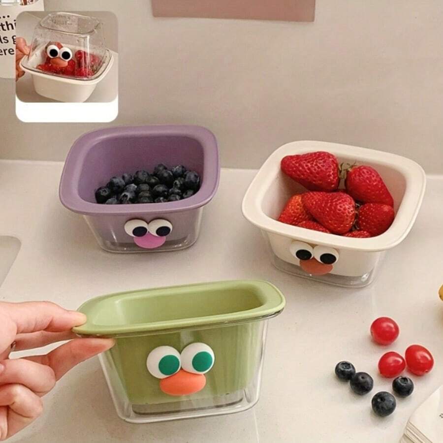 1pc Cute Dopamine Dual Layer Plastic Fruit & Vegetable Washing Colander, 2-In-1 Thickened Kitchen Cleaning Basket - Multicolor - View 1