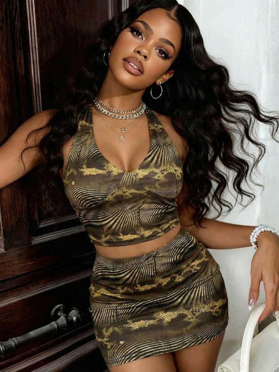 Bộ váy hai mảnh dây mảnh dành cho nữ, thời trang và thanh lịch, phong cách Y2K gợi cảm, họa tiết độc đáo, phù hợp cho các kỳ nghỉ, tiệc tùng và các buổi tiệc chiêu đãi. - Nhiều màu - Xem 1