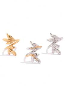 3pcs/1pc Vintage Fashion 18K Gold Plated Women's Stainless Steel Ring, Fashion Leaf Shape Personalized, Suitable For Daily Wear, Gift For Her, Valentine's Day Gift - Multicolor - View 8