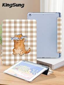 Kingsung Plaid Cat Pattern Tablet Protective Case, Compatible With Ipad 9.7/10.2/10.5/10.9/12.9/Pro 11 (10th Gen), Galaxy Tab S6 Lite 10.4 Inch, 2022 Kindle Paperwhite 12th Gen (Including 2024 Model/11th Gen), Soft Shock-Proof, With Smart Sleep/Wake Function - Multicolor - View 3