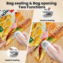 Mini Bag Sealer 2-In-1 Rechargeable Heat Sealer & Cutter, Portable Handheld Chip Bag Resealer For Plastic Bags, Snack Bags & Food Storage, Kitchen Gadget For Halloween Treats & Christmas Holiday Snacks, White - White - View 3