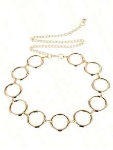 1pc Personality Geometric Circle Single Layer Body Chain, Simple Punk Metal Waist Chain Women - 金子 - 查看 3