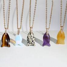 1 Piece Natural Tiger Eye Stone Crystal Carved Fish Shaped Pendant Necklace For Women Holiday Gifts - Fish - View 1