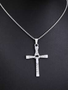 1件简约不锈钢十字架项链，男士时尚百搭链坠项链，适合所有季节和场合佩戴，男士珠宝配饰 - 銀色 - 查看 1