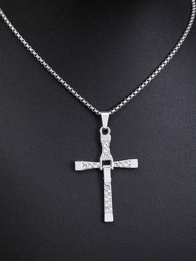1件简约不锈钢十字架项链，男士时尚百搭链坠项链，适合所有季节和场合佩戴，男士珠宝配饰