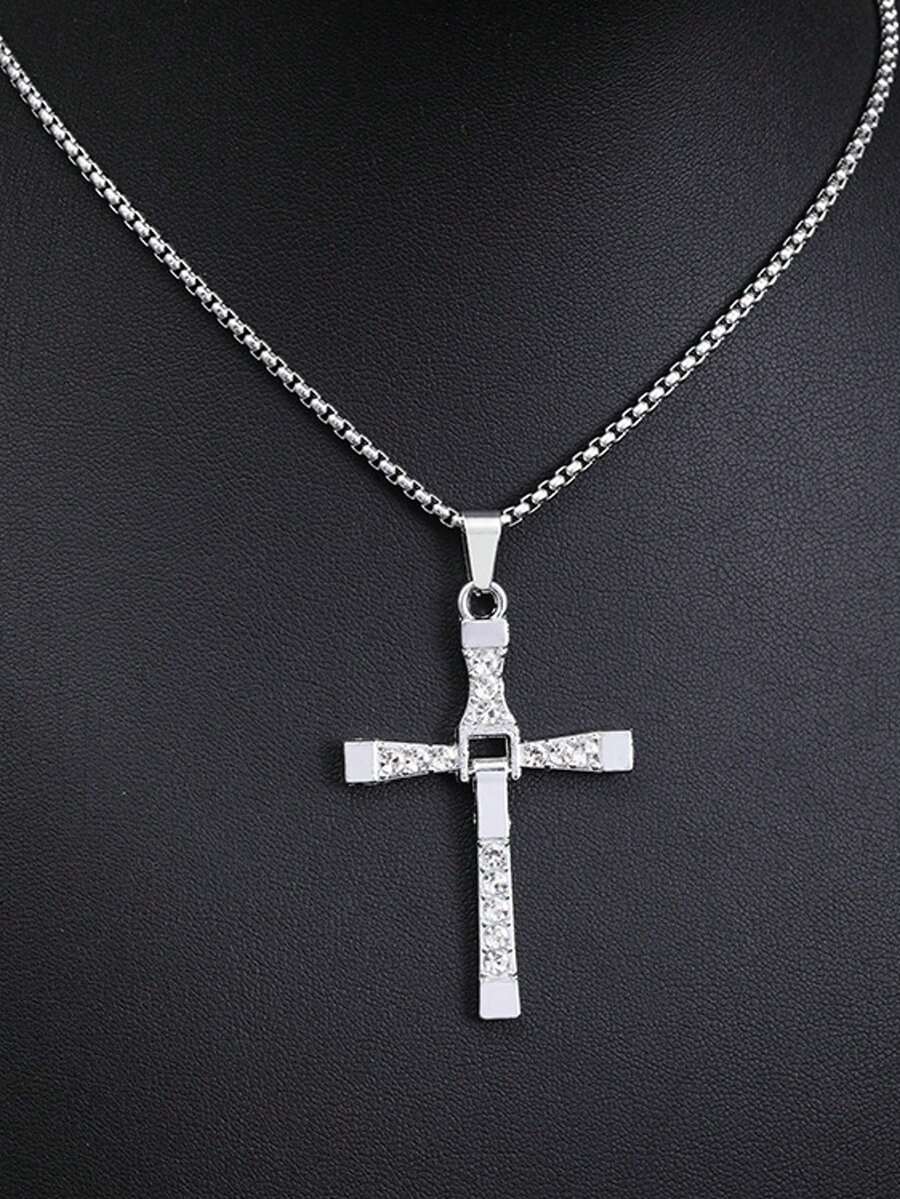 1件简约不锈钢十字架项链，男士时尚百搭链坠项链，适合所有季节和场合佩戴，男士珠宝配饰 - 銀色 - 查看 1