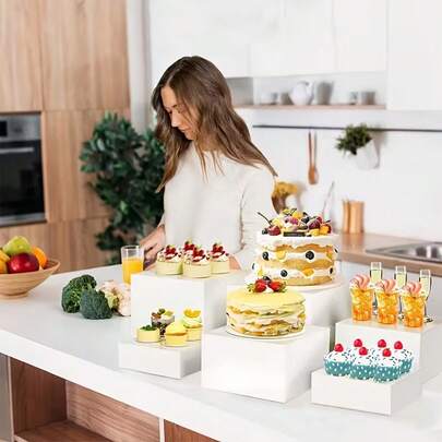 Acrylic Cake Stand Set - 6 Piece Clear Display Risers With Hollow Bottoms, Elegant Dessert Presentation Stands For Parties, Cupcakes, Pastries - Versatile, No Electricity Required