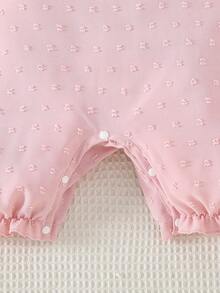 女婴甜美樱花印花圆领荷叶边连体衣，舒适可爱的夏季服装 - 粉色 - 查看 7