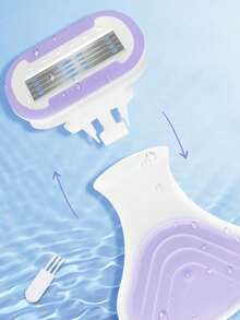 女士脱毛剃刀，适用于腋下、腿部和比基尼部位，便携式剃刀，紫色安全手动剃刀，女士比基尼手动安全剃刀刀片脱毛剃须/5层刀片，不锈钢刀片可更换紫色剃刀头，女孩礼物旅行必备，适合外出 - 彩色 - 查看 6