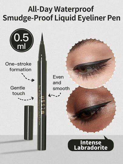  1支Stila全天候防水液体眼线笔，0.5毫升，防晕染，持久显色，顺滑易涂，炭黑色，适合日常妆容和烟熏妆。