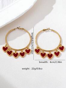 1 Đôi bông tai hình trái tim màu đỏ, trang sức thời trang thanh lịch, quà tặng phù hợp cho phụ nữ, quà tặng ngày Valentine. - Đỏ - Xem 4