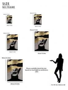 1/2幅黑金女性肖像帆布墙画 – 奢华抽象画，高清防水装饰画，适用于客厅、卧室和家庭办公室，无框 - 彩色 - 查看 3