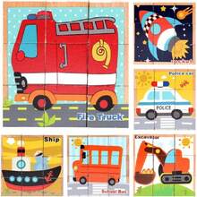 Rompecabezas, Seis Rompecabezas en Uno, Juguete de Desarrollo, Cubo Puzzle Animales Motivos Puzzle, Transporte (9 Cubos y Bandeja),40963529 - Neblina azul - Ver 2