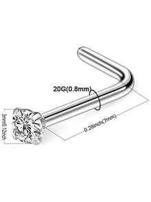 6pcs Minimalist L-Shaped Titanium Alloy Zirconia Nose Studs, Unisex - L Bar - View 3