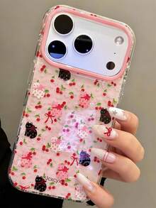 Cute Cartoon Floral Sakura Tricolor Cat Phone Case Compatible With IPhone 17 ProMax, 17 Pro, 17, 16, 15, 14, 13, 12 Pro Max, 11, Soft Back Cover - Cherry Blossom Cat - View 3