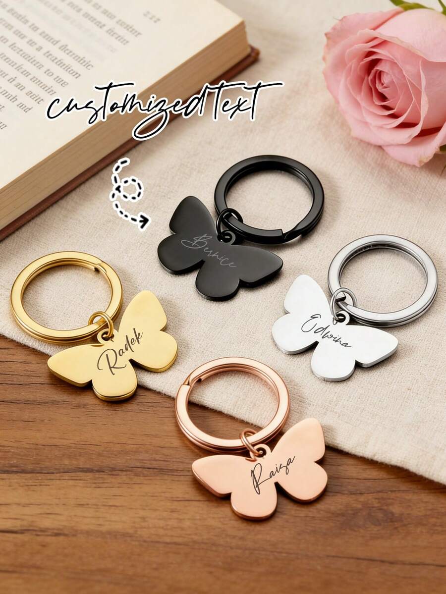 1pc Personalized Custom Butterfly Keychain, Can Customize Name/Letter Keychain, Suitable For Key Accessories, Backpack Charms, Pet Tag Butterfly Pendant, Butterfly Keychain - Multicolor - View 1