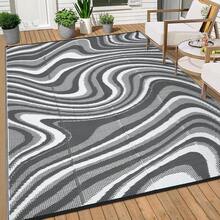 1Pcs Modern Abstract Pattern Outdoor Area Rug For Balcony Pool RV Waterproof Reversible Mat Palm Vintage Straw Plastic Camping Carpet For Patio Deck - Gray - View 1