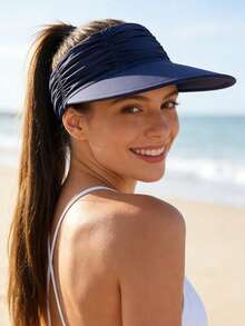 1 pezzo Cappello da sole in seta plissettata da donna - Cappello con ampia tesa regolabile e protezione UV, con foro per la coda di cavallo, adatto per spiaggia, golf e attività all'aperto estive (disponibile in più colori), vacanza - 1 pezzo - Visualizzare 4