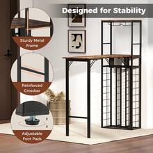 COSTWAY Bar Table With Foldable Tabletop, Tall Kitchen Island Table With Glass Racks, Bottle Holders And Storage Shelves, Wine Bar Table, Metal Coffee Bar For Dining Room And Living Room,Brown - Brown - View 3