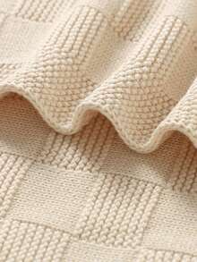 Plaid Jacquard Children's Blanket, Soft & Skin-Friendly Baby Knitted Swaddle Blanket, Suitable For All Seasons - Camel - View 5