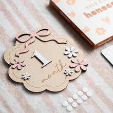 1 Set Baby 1-12 Months Milestone Double-Sided Commemorative Plaque, Monthly Milestone Party Photography Props, 3D Bow Milestone Wooden Plaque, Baby Announcement Sign, Interchangeable Numbers, For Baby Growth Record - Multicolor - View 4