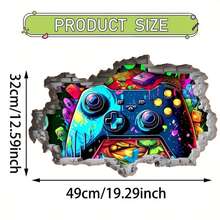 1pc Wall-Breaking Effect Gaming Controller Wall Decal, Removable Self-Adhesive PVC Waterproof Sticker, Suitable For Teen Boys' Bedrooms And Game Rooms. - Game Console Wall Stickers - View 7