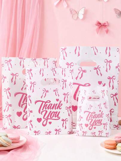 50个粉色蝴蝶结感谢礼品袋，蝴蝶结生日礼物包装袋，蝴蝶结主题派对装饰手提袋，女孩生日派对用品，感谢派对装饰礼品包装用品，迎婴派对装饰，性别揭晓派对装饰，婚礼装饰糖果袋，新娘送礼会装饰，粉色派对餐桌装饰，单身派对装饰，商店购物袋，厨房包装用品，房间装饰，家居装饰，派对小礼物