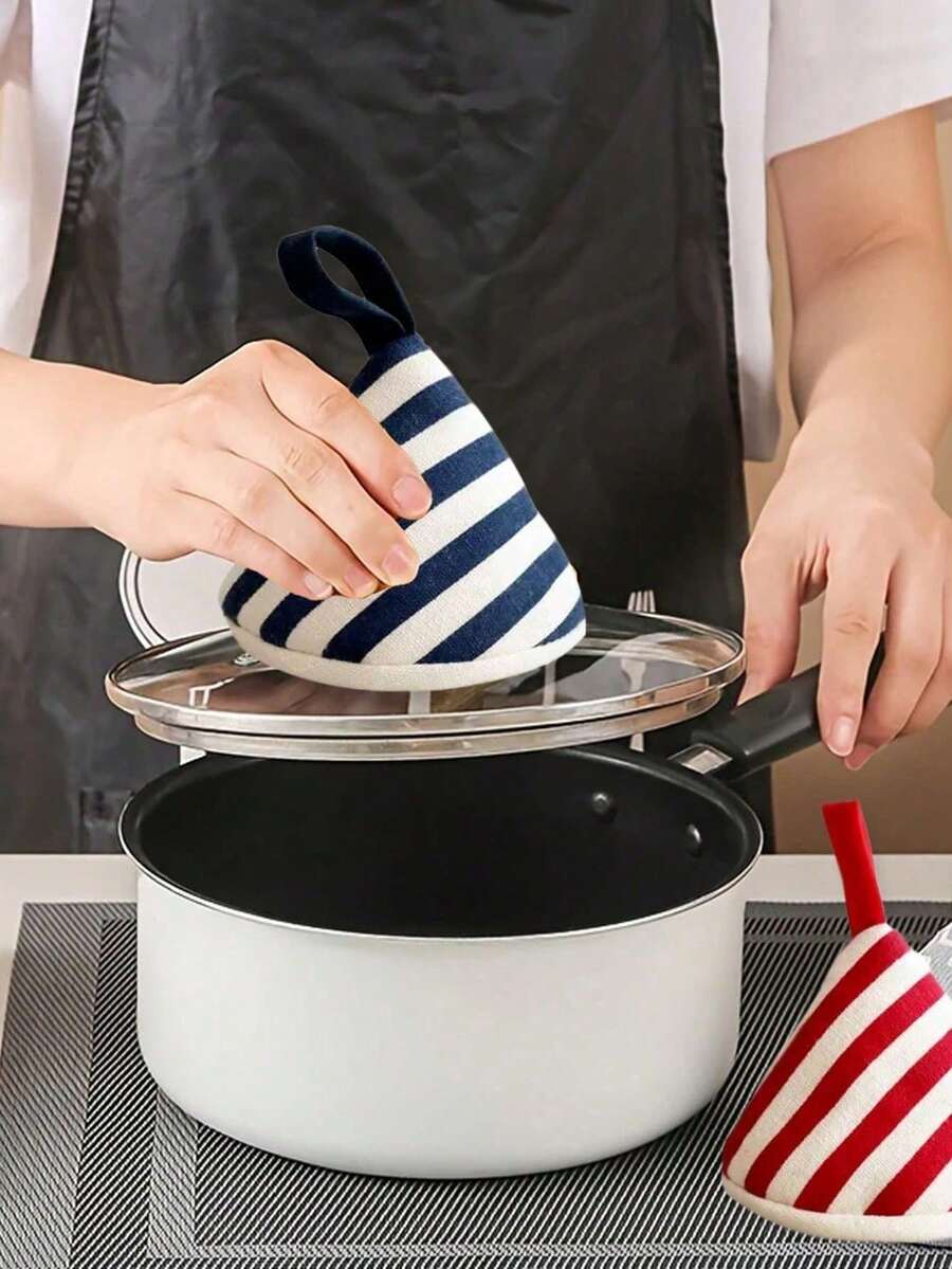 1pc Microwave Oven Kitchen Pot Cover Striped Heat Resistant Glove, Heatproof Hat, Pot Handle, Thick Insulated Cover - Multicolor - View 1