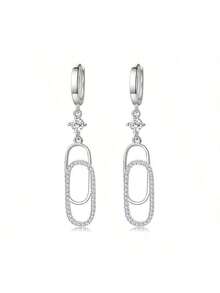 1pc Minimalist Unique 925 Silver Resin Heart & Dog Double Circle Earrings, Suitable For Women, Holiday, Party, Wedding, Gift - Silver - View 9