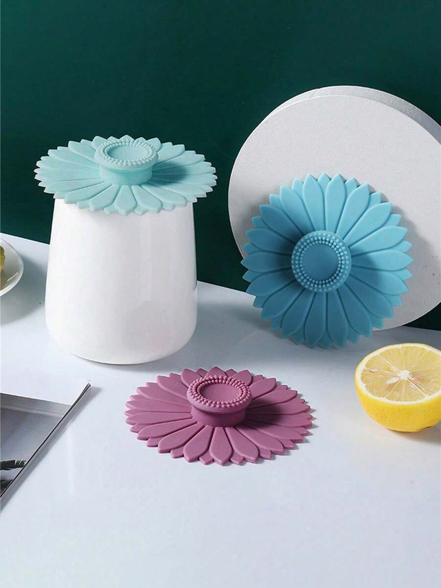 1/3pcs Dustproof Silicone Mug Cup Lids, Creative Sunflower Shaped Cup Cover, Cup Accessories Festive Table Decorations Christmas - Multicolor - View 1
