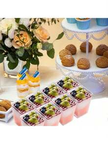 50 chiếc cốc tráng miệng vuông - Cốc nhựa trong suốt đựng bánh pudding, có thể tái sử dụng, lý tưởng cho sữa chua, trái cây, mousse và các món tráng miệng nhỏ - Giải pháp phục vụ trang nhã cho các sự kiện và sử dụng hàng ngày. - Nhiều màu - Xem 7