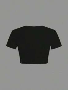 T Letter Star Flame Emblem Fashionable Women's Short Sleeve T-Shirts - Black - View 2