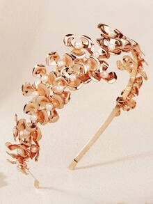 1pc Elegant Romantic Floral Design Bridal Crown Headpiece, Wedding Ceremony, Birthday Party, Festival Accessory - Gold - View 10