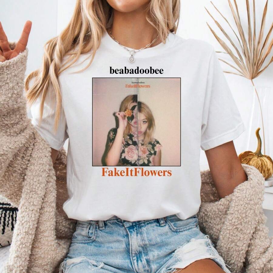 Beabadoobee Shirt Beabadoobee Merchandise Pop Music Shirt Beabadoobee Album Shirt FakeItFlowers Album Unisex Pop Clothin - 白色 - 查看 1