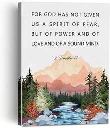 1 pc Overcome Fear Scripture Art - Canvas Print, Framed Christian Wall Decor for Courage, Peace, and a Faith-Filled Home - Negro - Ver 1