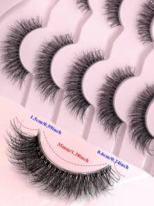 ENCHUW 5 pares de pestañas postizas de aspecto natural con banda transparente, esponjosas y suaves, extensiones de maquillaje de imitación de visón - Negro - Ver 2